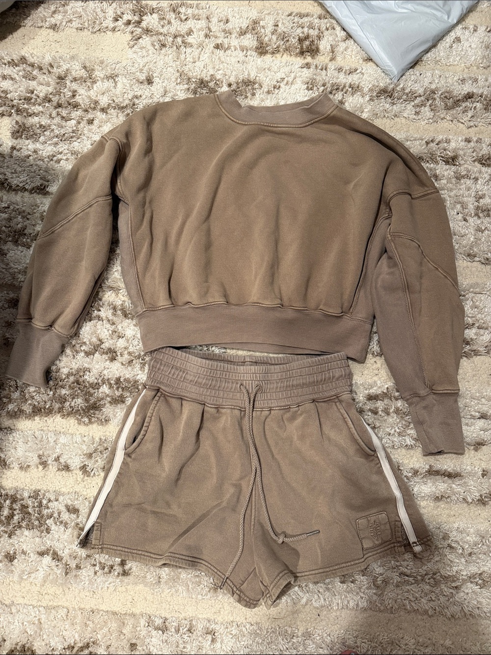 FP Movement by Free People Taupe Brown Athletic Lounge Shorts with Side Stripe